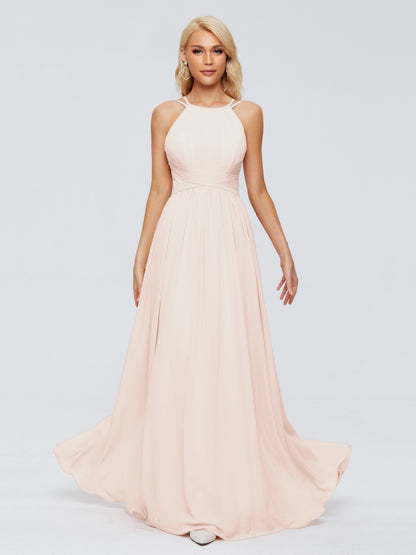 Sara Halter Ruched Long Chiffon Bridesmaid Dresses