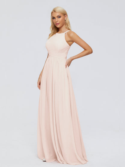 Sara Halter Ruched Long Chiffon Bridesmaid Dresses
