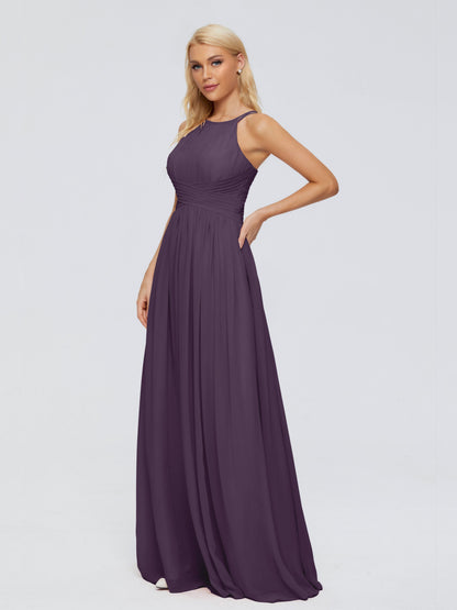 Sara Halter Ruched Long Chiffon Bridesmaid Dresses