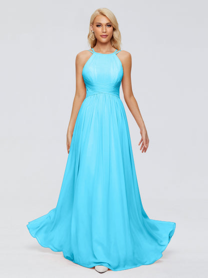 Sara Halter Ruched Long Chiffon Bridesmaid Dresses