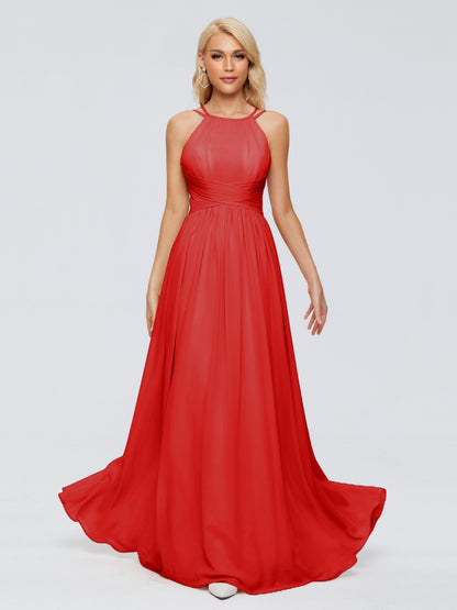 Sara Halter Ruched Long Chiffon Bridesmaid Dresses