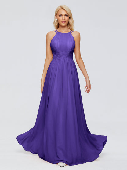 Sara Halter Ruched Long Chiffon Bridesmaid Dresses