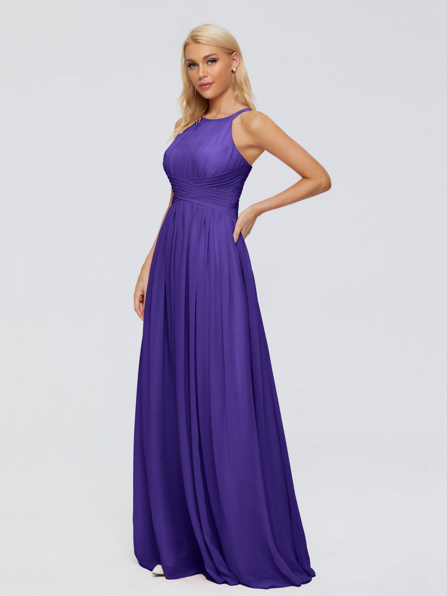 Sara Halter Ruched Long Chiffon Bridesmaid Dresses