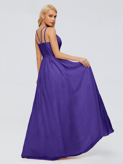 Sara Halter Ruched Long Chiffon Bridesmaid Dresses