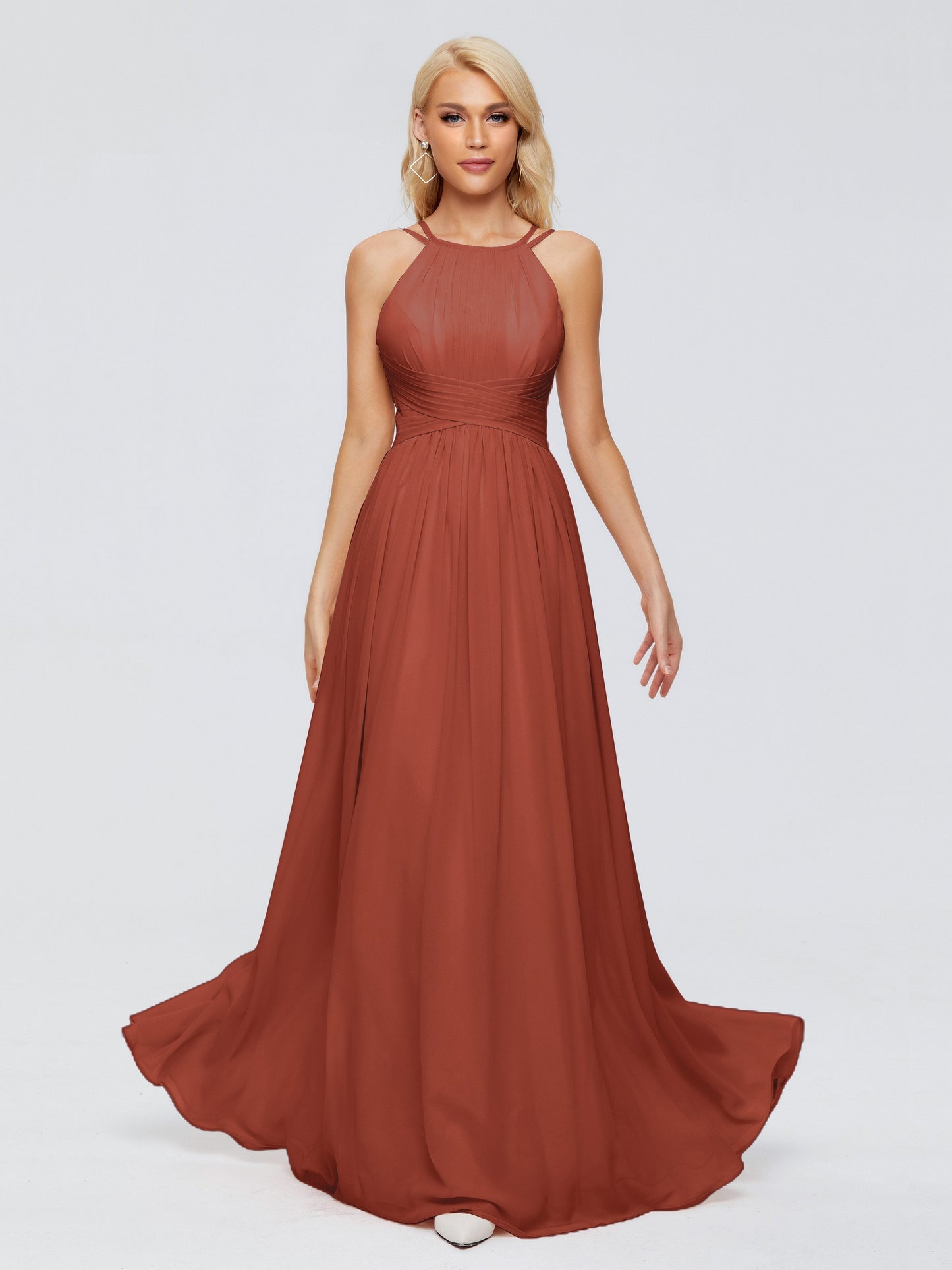 Sara Halter Ruched Long Chiffon Bridesmaid Dresses