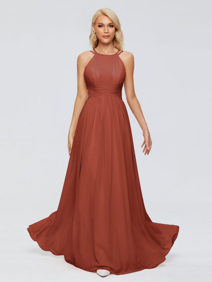 Sara Halter Ruched Long Chiffon Bridesmaid Dresses