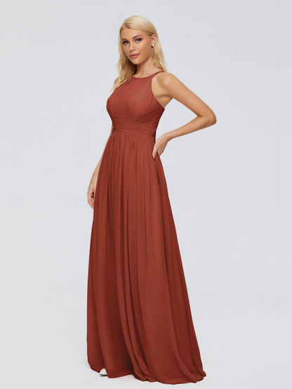 Sara Halter Ruched Long Chiffon Bridesmaid Dresses
