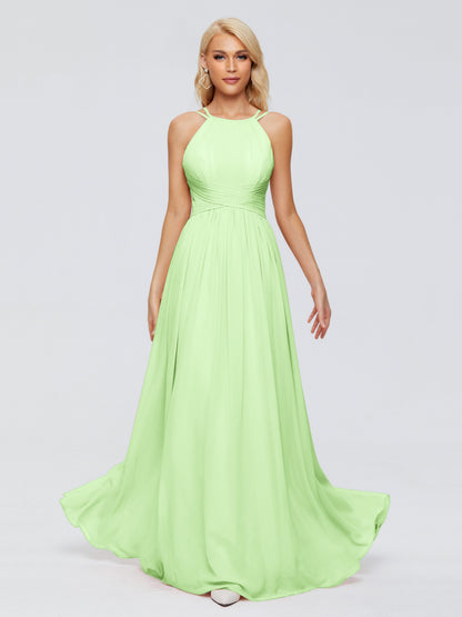 Sara Halter Ruched Long Chiffon Bridesmaid Dresses
