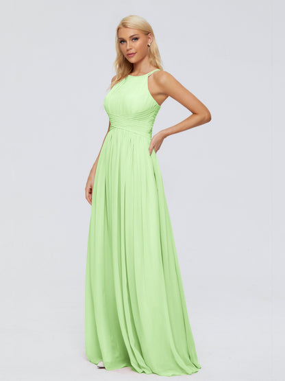Sara Halter Ruched Long Chiffon Bridesmaid Dresses
