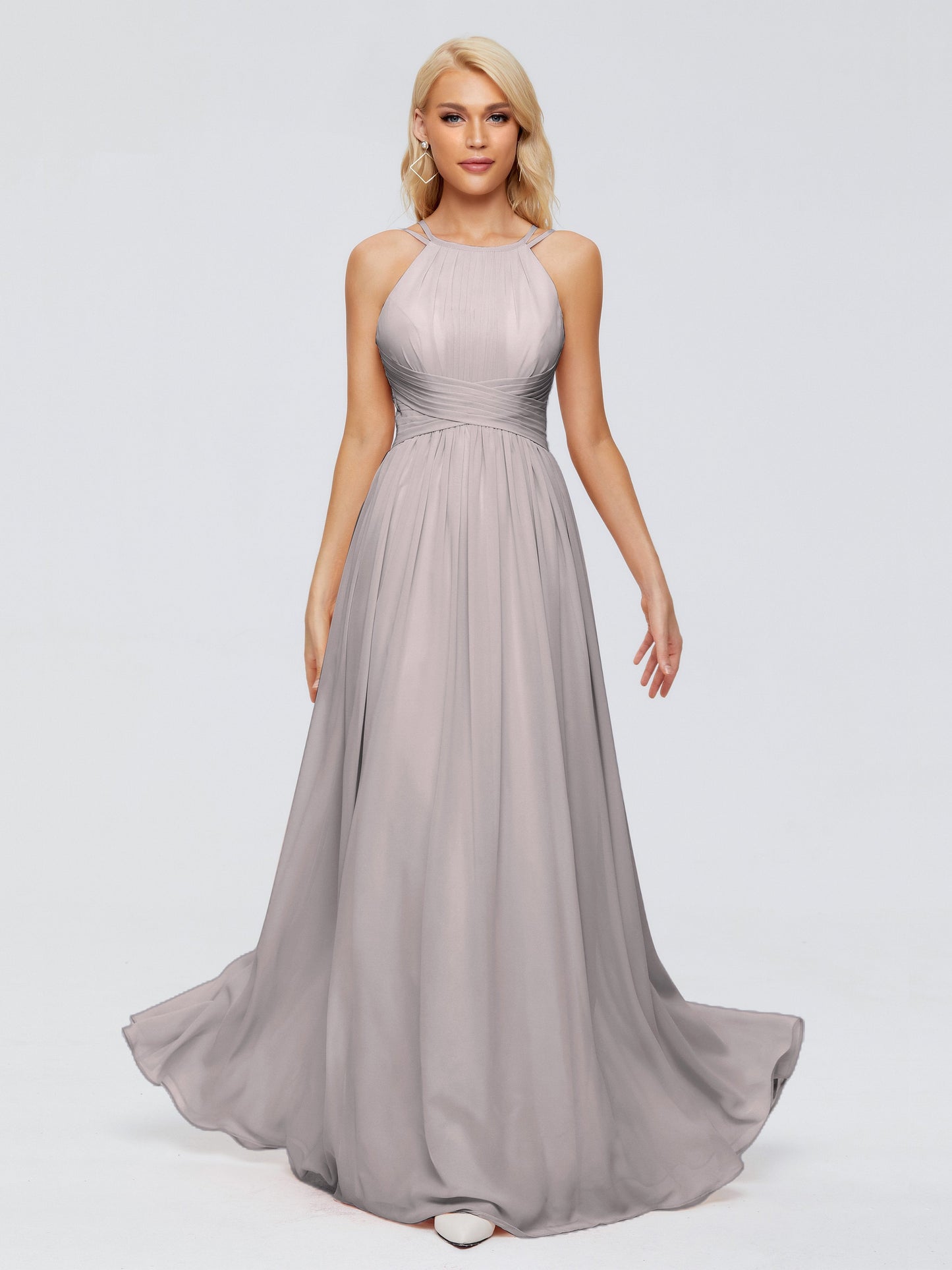 Sara Halter Ruched Long Chiffon Bridesmaid Dresses