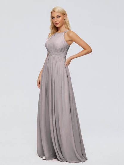 Sara Halter Ruched Long Chiffon Bridesmaid Dresses