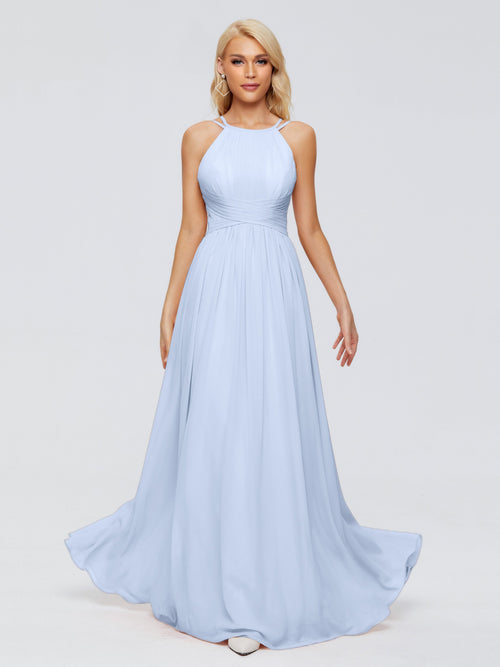 Sara Halter Ruched Long Chiffon Bridesmaid Dresses