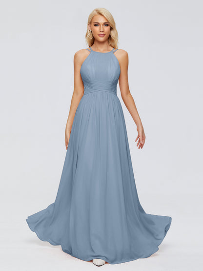 Sara Halter Ruched Long Chiffon Bridesmaid Dresses
