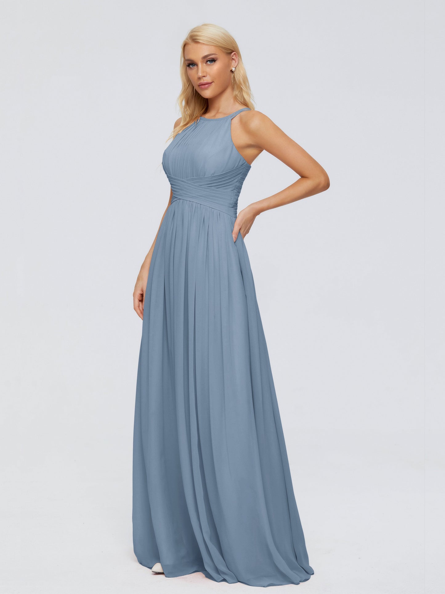 Sara Halter Ruched Long Chiffon Bridesmaid Dresses