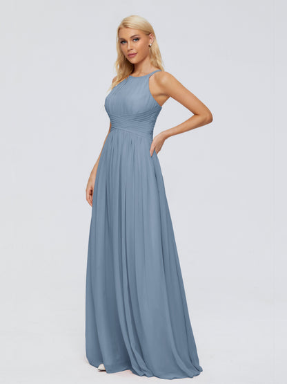 Sara Halter Ruched Long Chiffon Bridesmaid Dresses