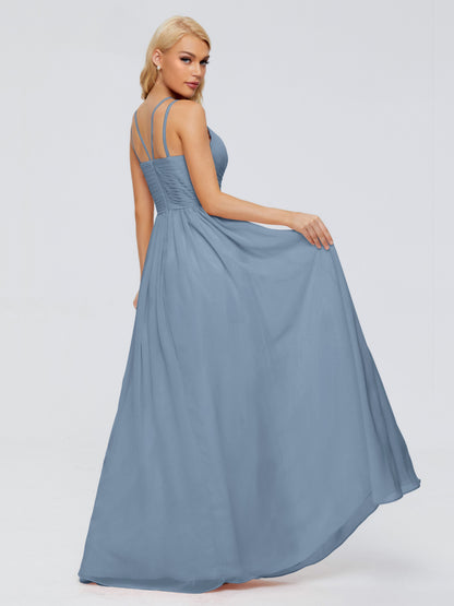 Sara Halter Ruched Long Chiffon Bridesmaid Dresses