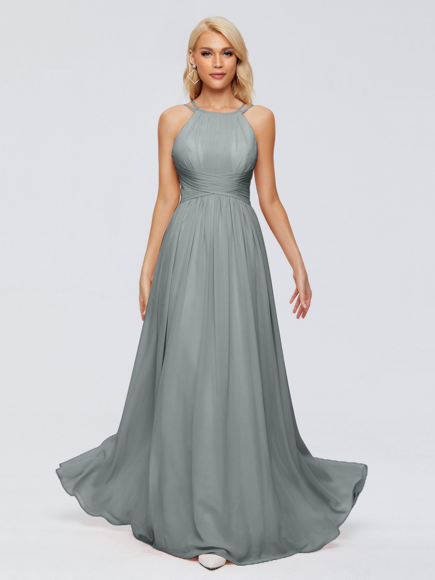 Sara Halter Ruched Long Chiffon Bridesmaid Dresses