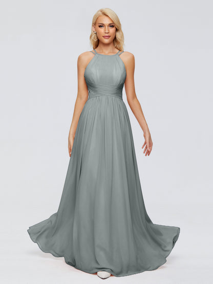 Sara Halter Ruched Long Chiffon Bridesmaid Dresses