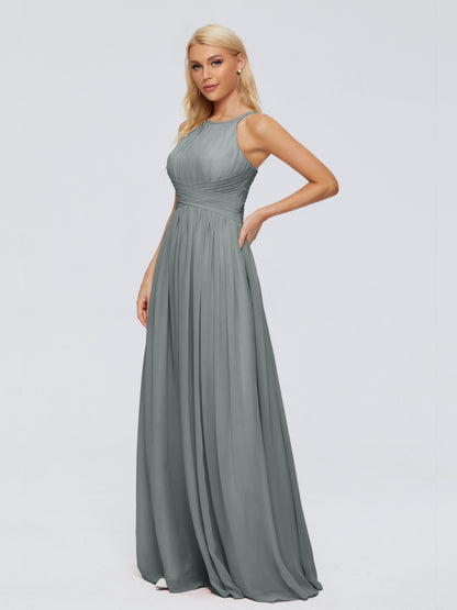 Sara Halter Ruched Long Chiffon Bridesmaid Dresses