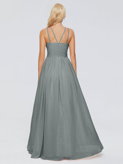 Sara Halter Ruched Long Chiffon Bridesmaid Dresses