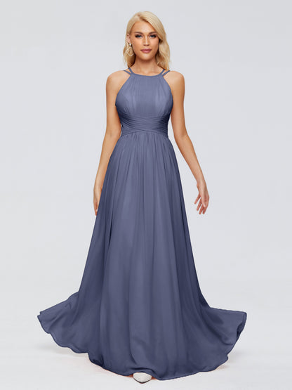 Sara Halter Ruched Long Chiffon Bridesmaid Dresses