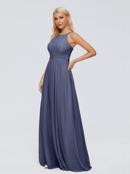 Sara Halter Ruched Long Chiffon Bridesmaid Dresses