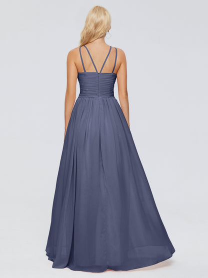 Sara Halter Ruched Long Chiffon Bridesmaid Dresses