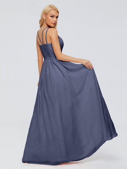 Sara Halter Ruched Long Chiffon Bridesmaid Dresses