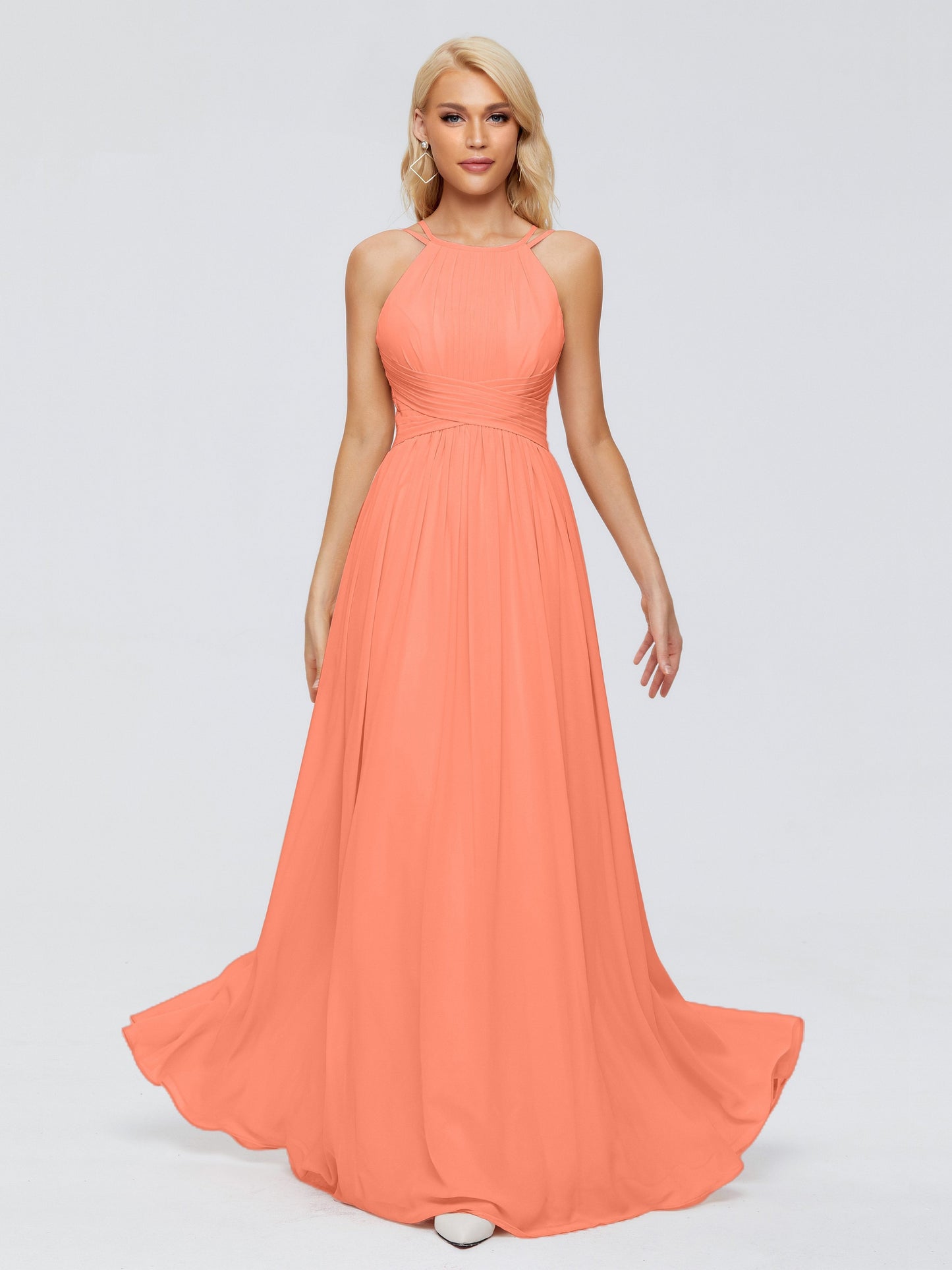 Sara Halter Ruched Long Chiffon Bridesmaid Dresses