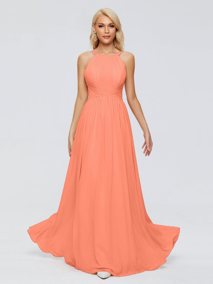Sara Halter Ruched Long Chiffon Bridesmaid Dresses