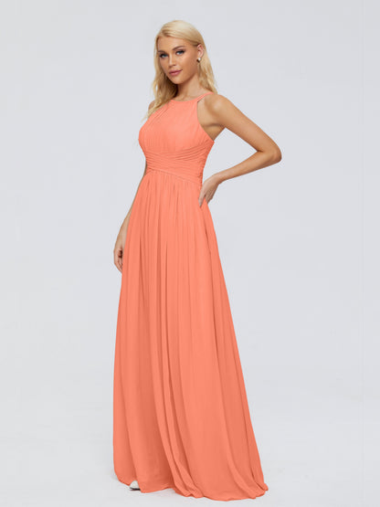 Sara Halter Ruched Long Chiffon Bridesmaid Dresses