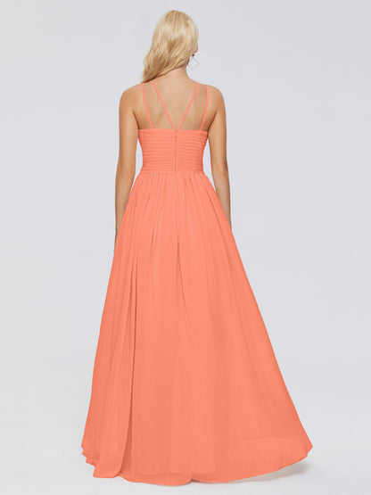 Sara Halter Ruched Long Chiffon Bridesmaid Dresses