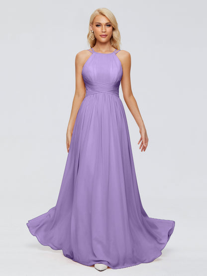 Sara Halter Ruched Long Chiffon Bridesmaid Dresses