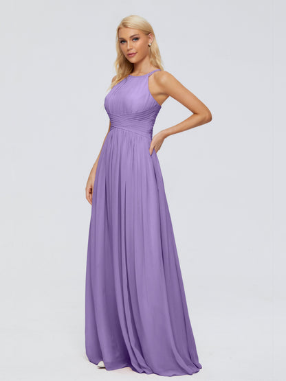 Sara Halter Ruched Long Chiffon Bridesmaid Dresses