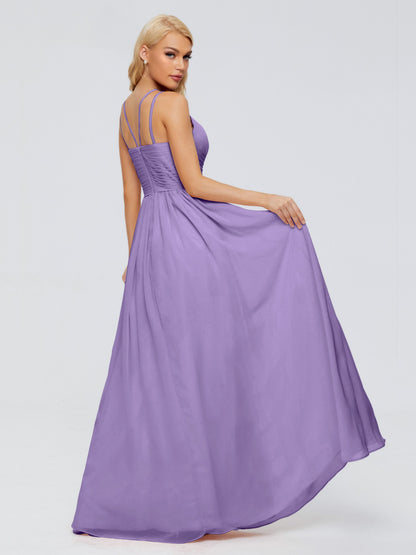 Sara Halter Ruched Long Chiffon Bridesmaid Dresses