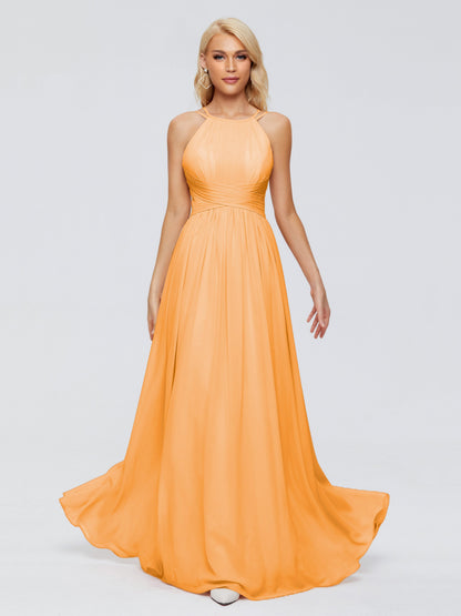 Sara Halter Ruched Long Chiffon Bridesmaid Dresses