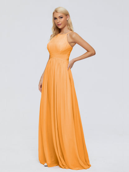 Sara Halter Ruched Long Chiffon Bridesmaid Dresses