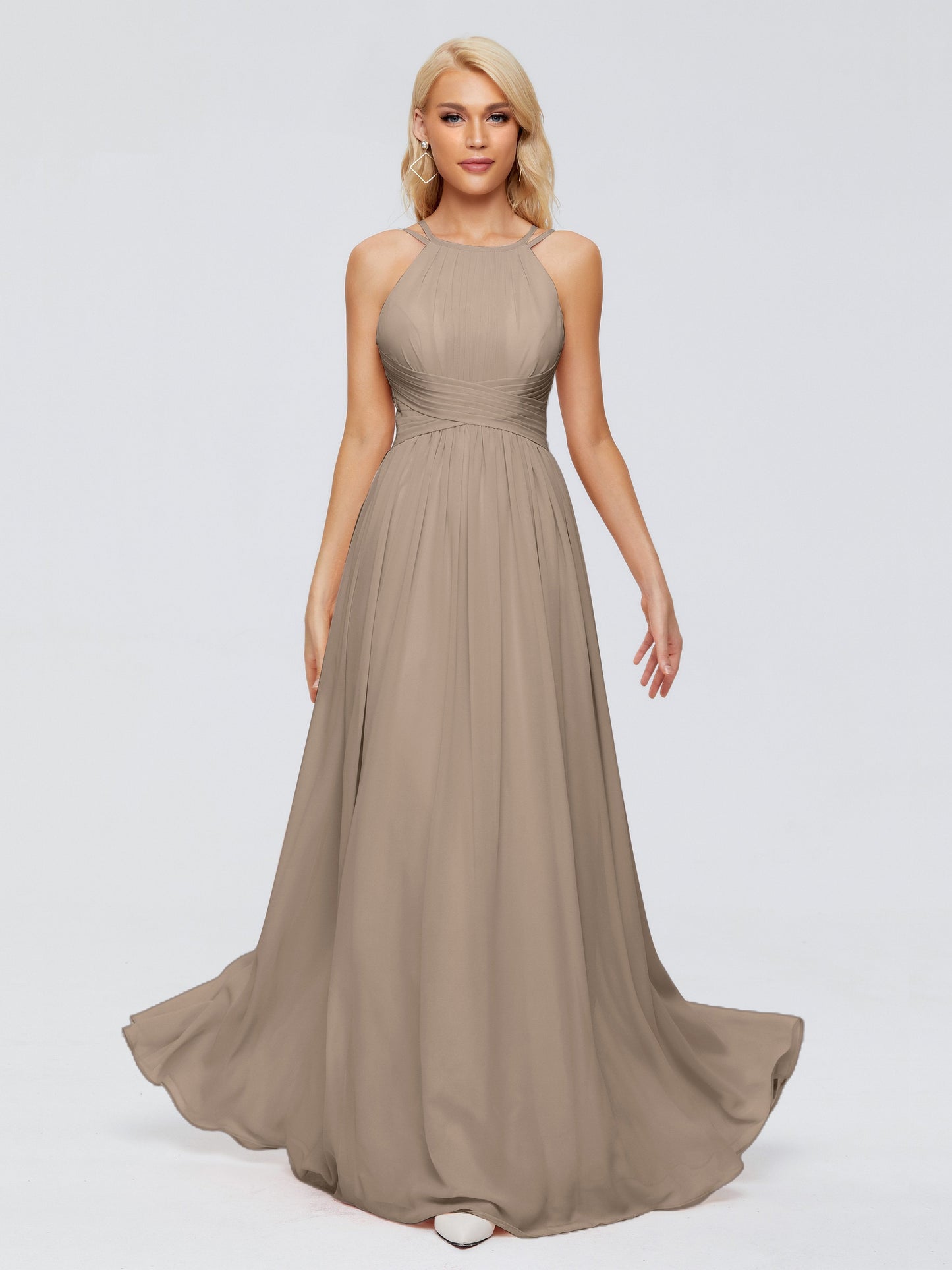 Sara Halter Ruched Long Chiffon Bridesmaid Dresses
