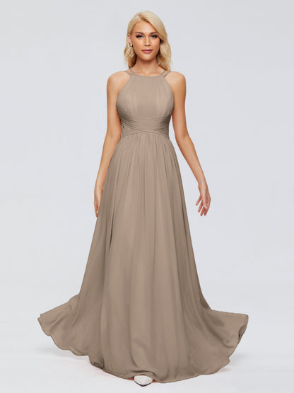Sara Halter Ruched Long Chiffon Bridesmaid Dresses