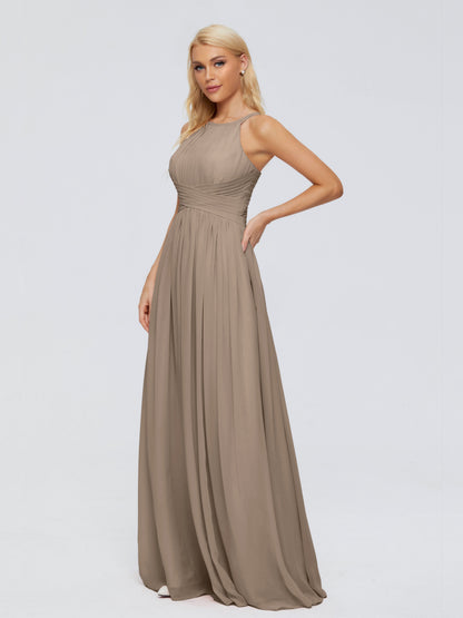 Sara Halter Ruched Long Chiffon Bridesmaid Dresses