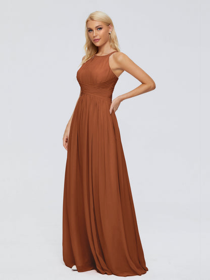 Sara Halter Ruched Long Chiffon Bridesmaid Dresses