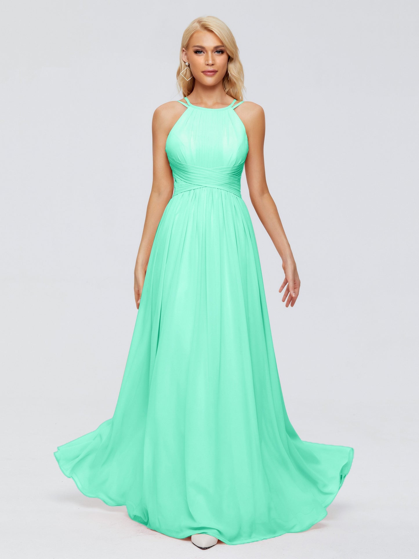 Sara Halter Ruched Long Chiffon Bridesmaid Dresses