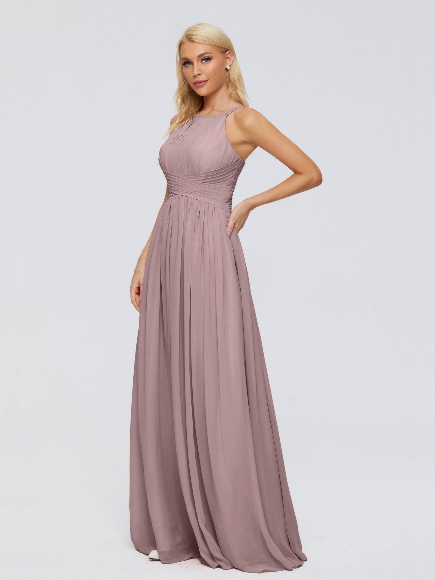 Sara Halter Ruched Long Chiffon Bridesmaid Dresses