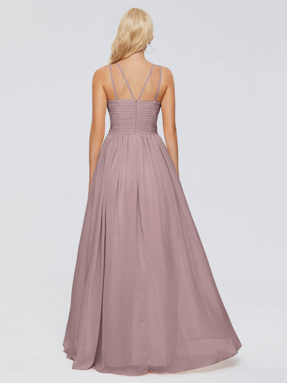 Sara Halter Ruched Long Chiffon Bridesmaid Dresses
