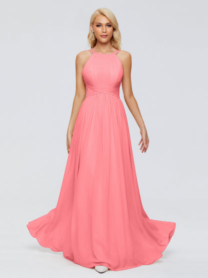 Sara Halter Ruched Long Chiffon Bridesmaid Dresses