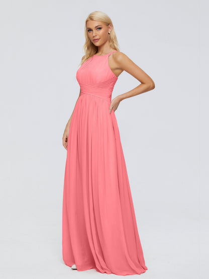 Sara Halter Ruched Long Chiffon Bridesmaid Dresses