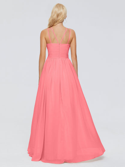 Sara Halter Ruched Long Chiffon Bridesmaid Dresses
