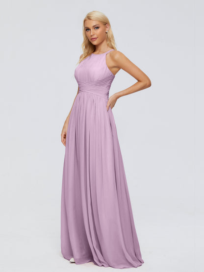 Sara Halter Ruched Long Chiffon Bridesmaid Dresses