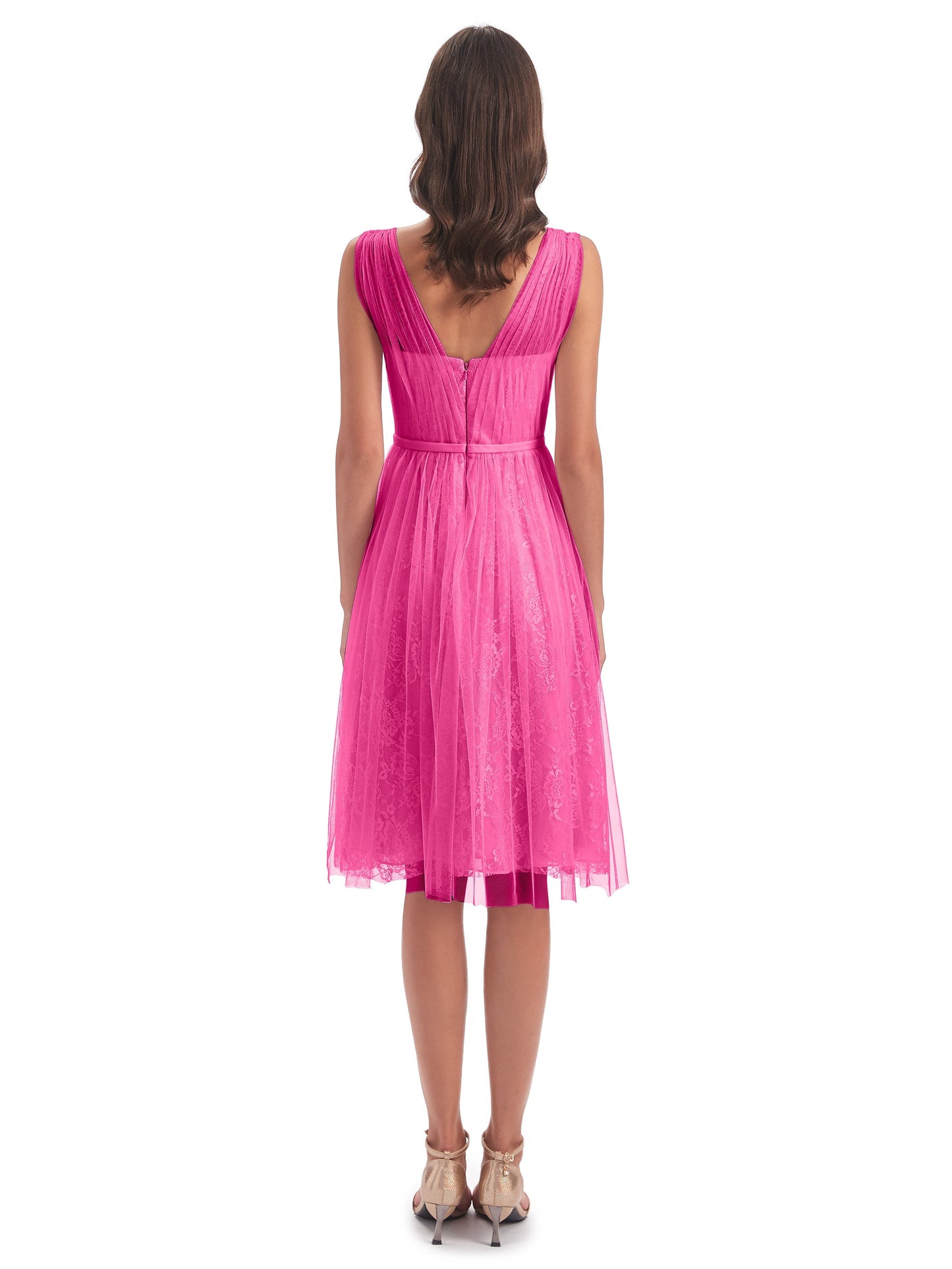 Savannah Knee Length V-neck Straps Tulle Bridesmaid Dresses