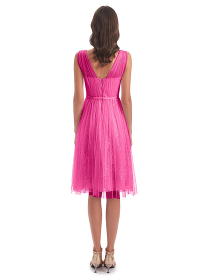 Savannah Knee Length V-neck Straps Tulle Bridesmaid Dresses